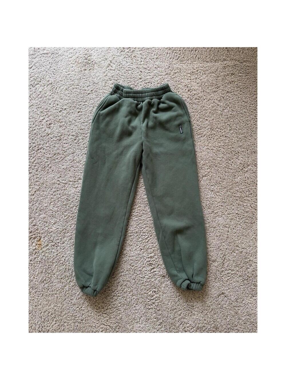 Comfrt Signature Joggers Womens S Green Sweatpants Fleece Lined Elastic Waist